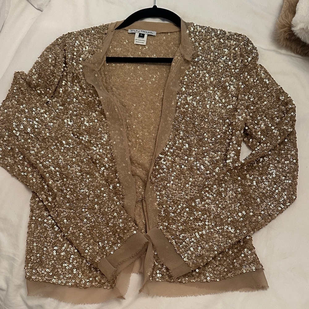 Gold, Chic Sequin Embellished Cardigan (imported from India)